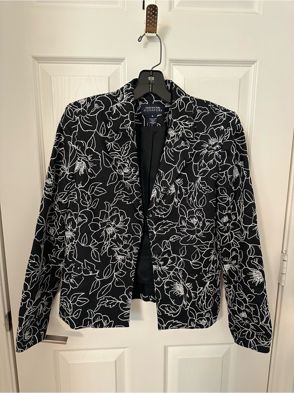Jones New York Signature Floral Embroidered Linen Blazer Sz 4